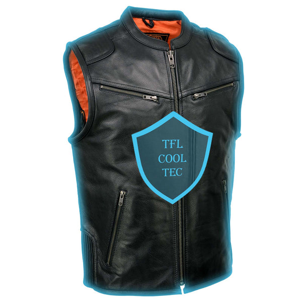 Milwaukee Leather Men s Zipper Front Leather Vest w Cool Tec Leather Black