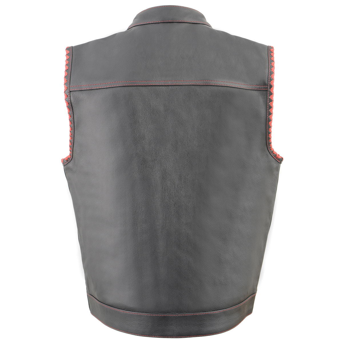 leather vest with red stitching