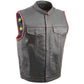 Milwaukee Leather MLM3506 Old Glory Laced Arm Holes Black Leather Motorcycle Vest for Men with Red Stitching