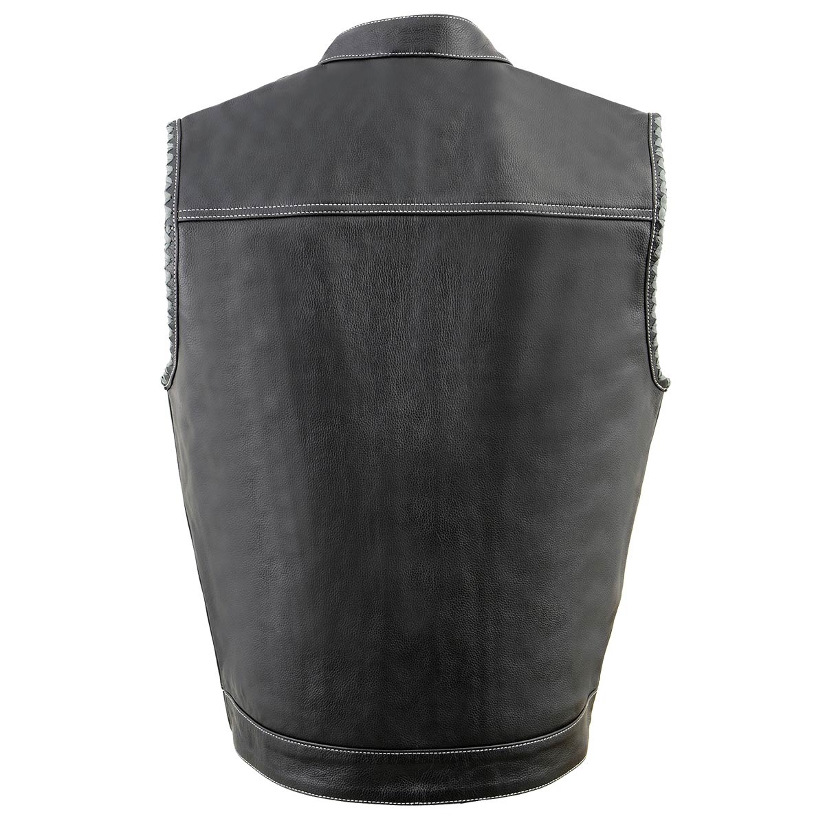 Milwaukee Leather MLM3507 Old Glory Laced Arm Holes Black Motorcycle Leather Vest for Men with Grey Stitching