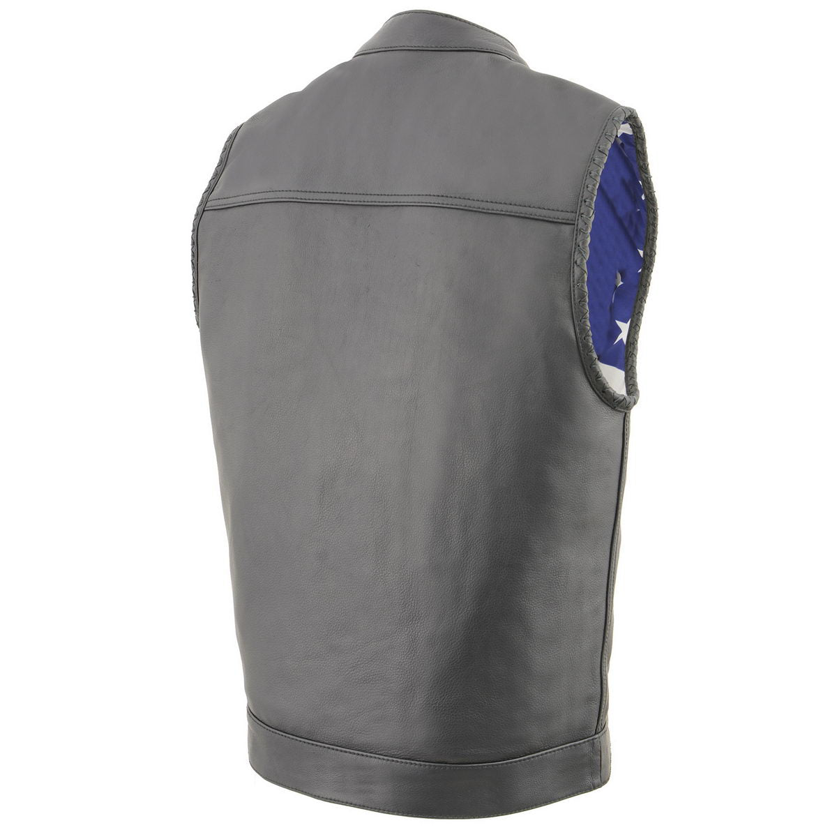 Milwaukee Leather MLM3508 Old Glory Laced Arm Holes Black Motorcycle Leather Vest for Men