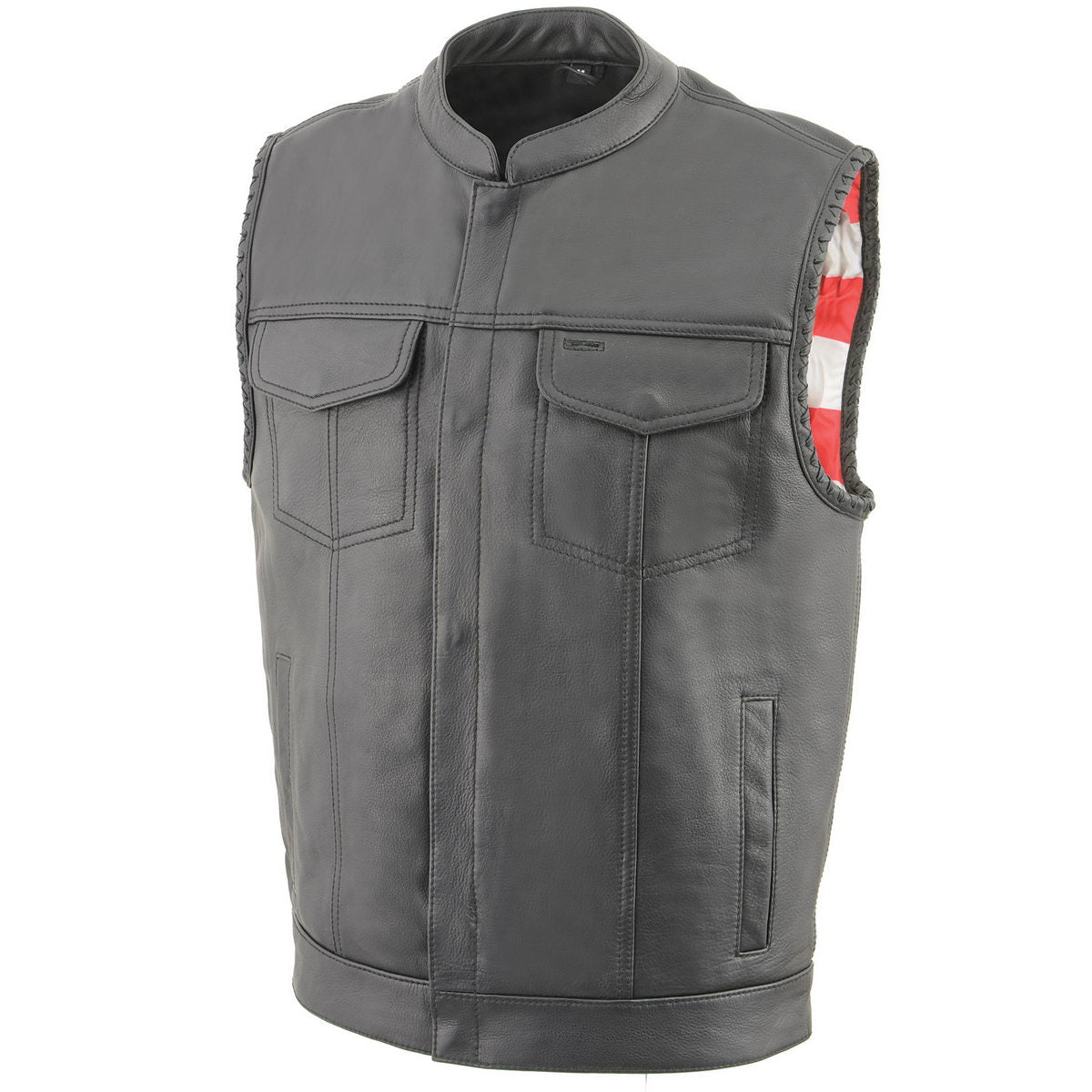 Milwaukee Leather MLM3508 Old Glory Laced Arm Holes Black Motorcycle Leather Vest for Men