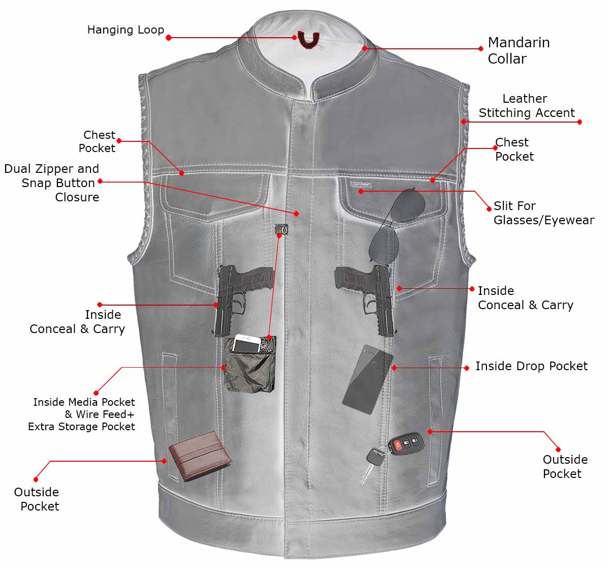 Milwaukee Leather MLM3508 Old Glory Laced Arm Holes Black Motorcycle Leather Vest for Men