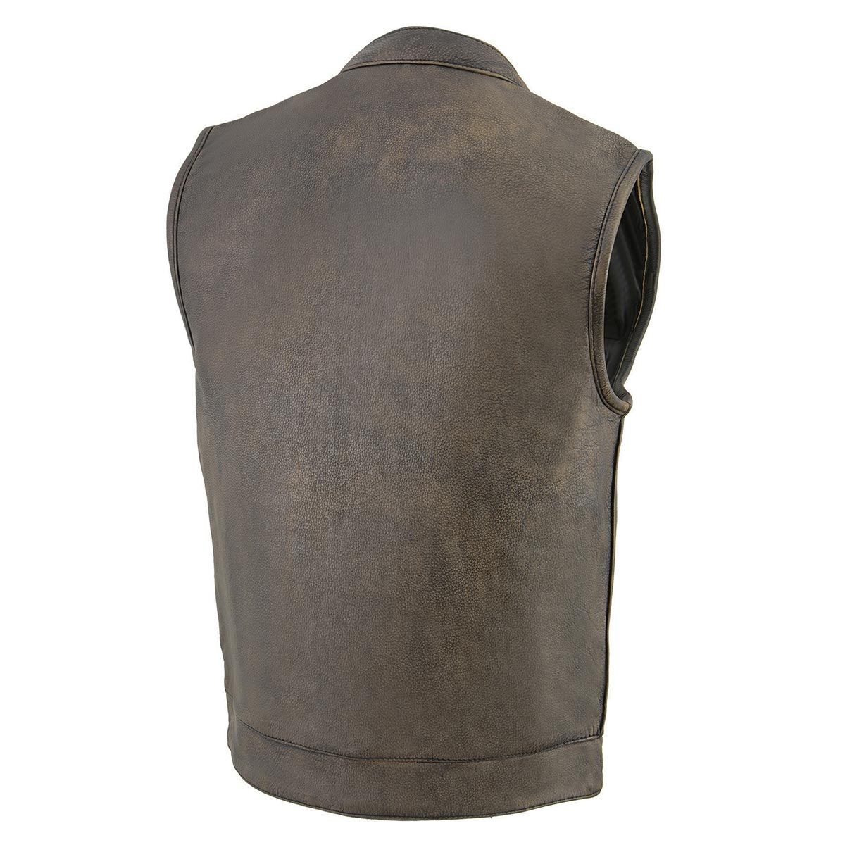 Milwaukee Leather MLM3510 Men's Black/ Beige Naked Leather Club Style Vest - Dual Closure Open Neck Motorcycle Vest