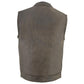 Milwaukee Leather MLM3510 Men's Black/ Beige Naked Leather Club Style Vest - Dual Closure Open Neck Motorcycle Vest