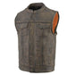 Milwaukee Leather MLM3510 Men's Black/Beige Premium Leather Club Style Vest - Dual Closure Open Neck Motorcycle Vest