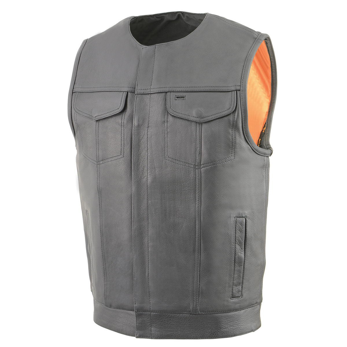 Milwaukee Leather MLM3515 Men's Black Leather Collarless Motorcycle Club Style Vest with Cool-Tec