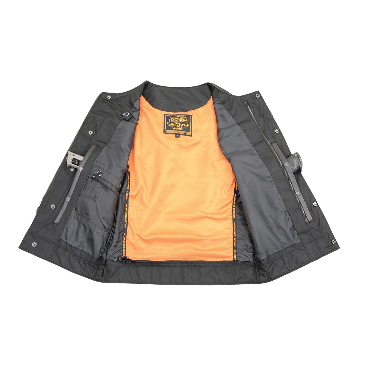 Milwaukee Leather MLM3515 Men's Black Leather Collarless Motorcycle Club Style Vest with Cool-Tec