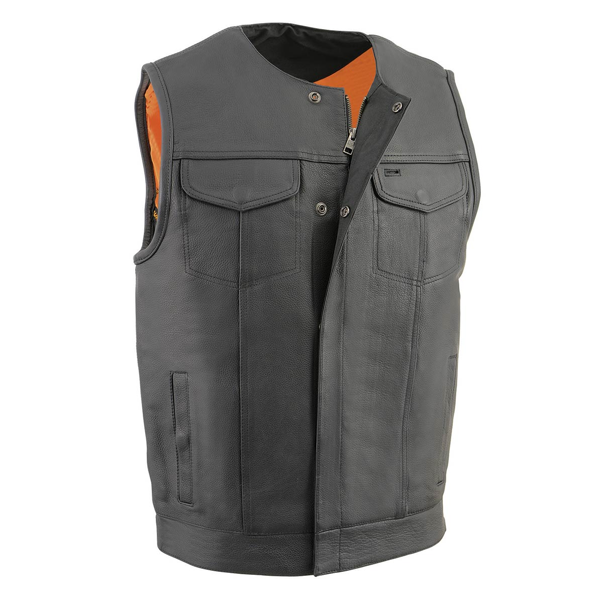 Milwaukee Leather MLM3515 Men's Black Leather Collarless Motorcycle Club Style Vest with Cool-Tec