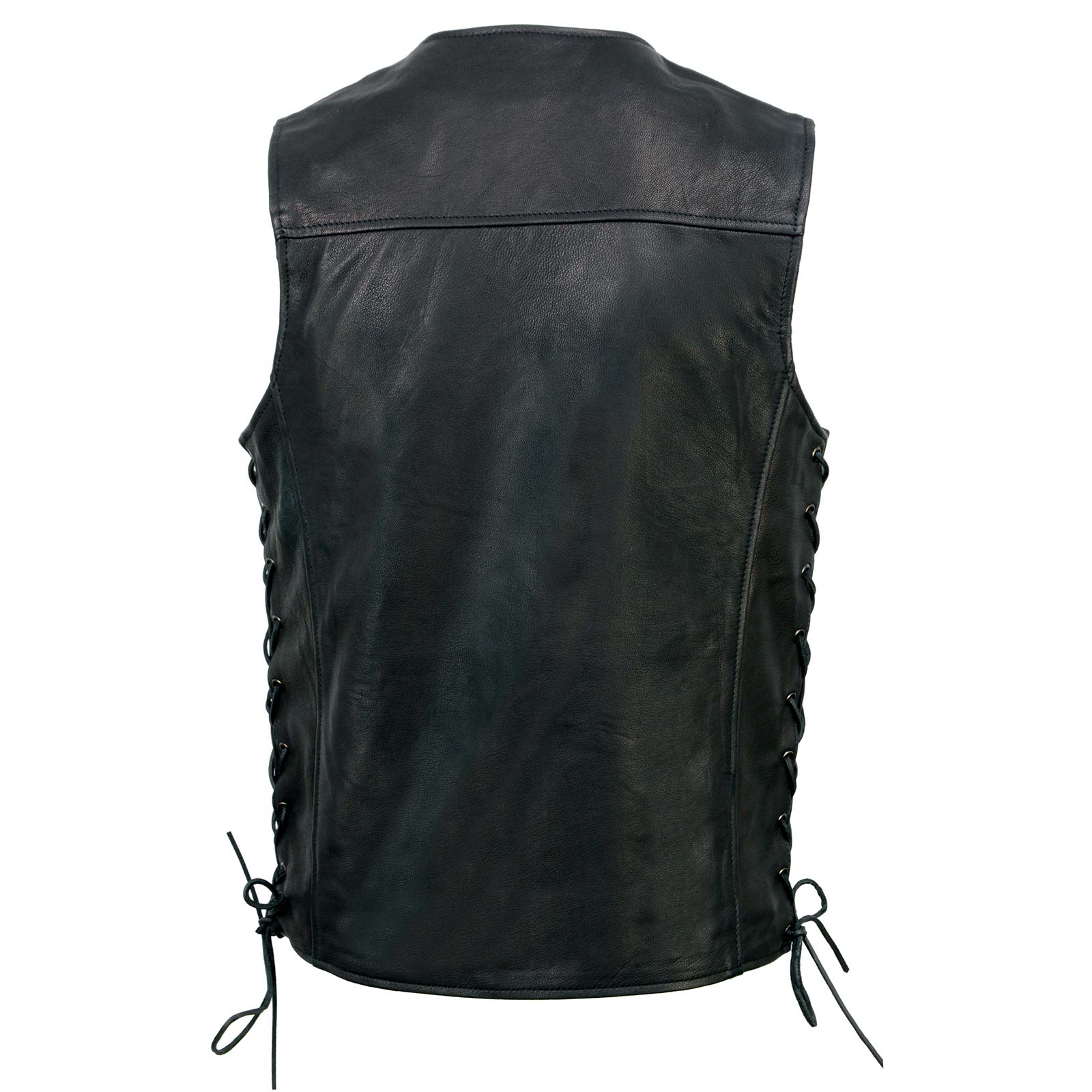 Milwaukee Leather MLM3517 Men's Black Naked Leather Classic V-Neck Straight Bottom Side Lace Motorcycle Rider Vest