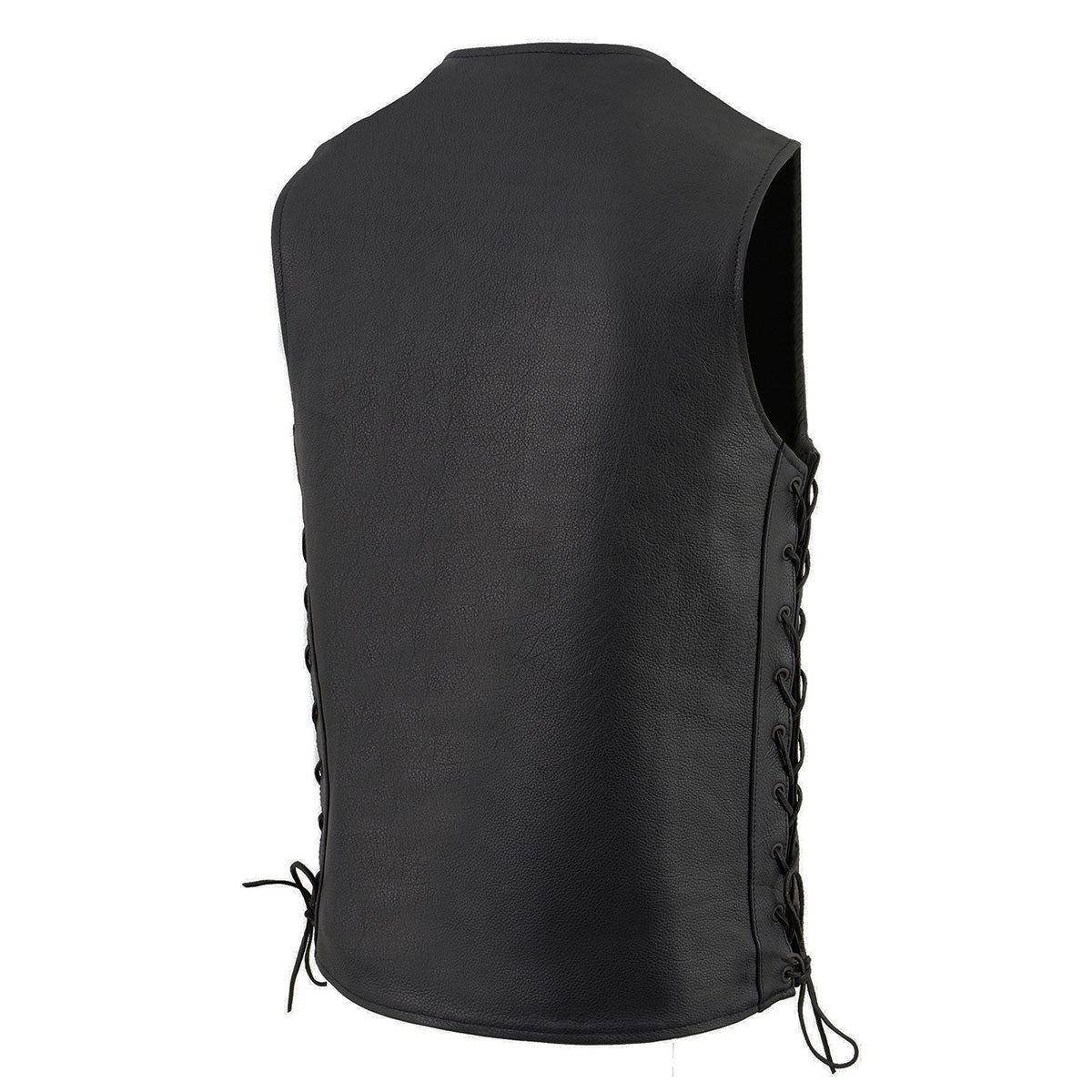 Milwaukee Leather MLM3520 Men's Black Leather Vest - Classic V-Neck Straight Bottom Side Lace Motorcycle Rider Vest