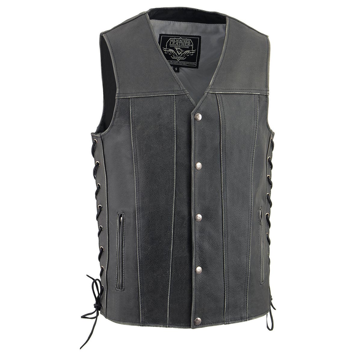 Milwaukee Leather MLM3521 Men's Distressed Gray Side Lace Motorcycle Leather Vest