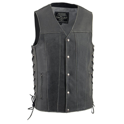 Milwaukee Leather MLM3521 Men's Distressed Gray Side Lace Motorcycle Leather Vest