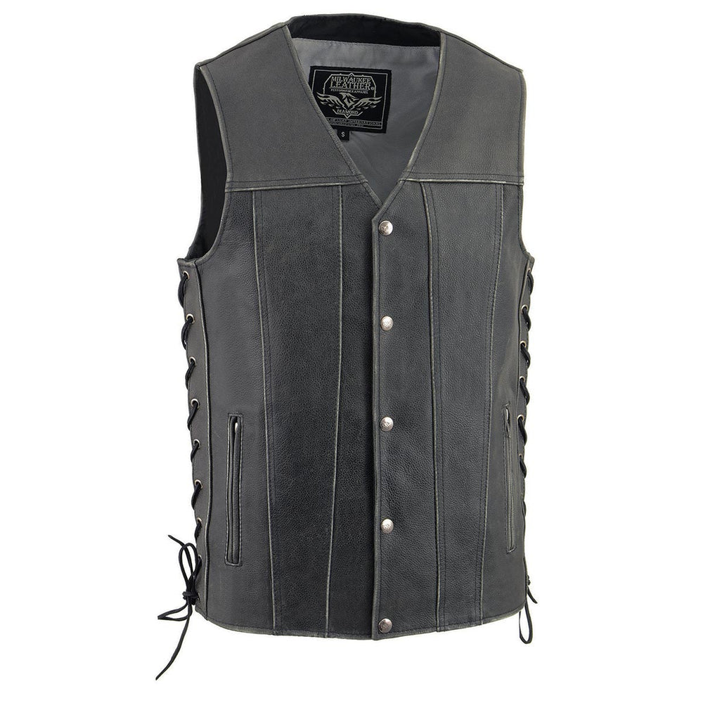 Milwaukee Leather MLM3521 Men's Distressed Gray Side Lace Motorcycle Leather Vest
