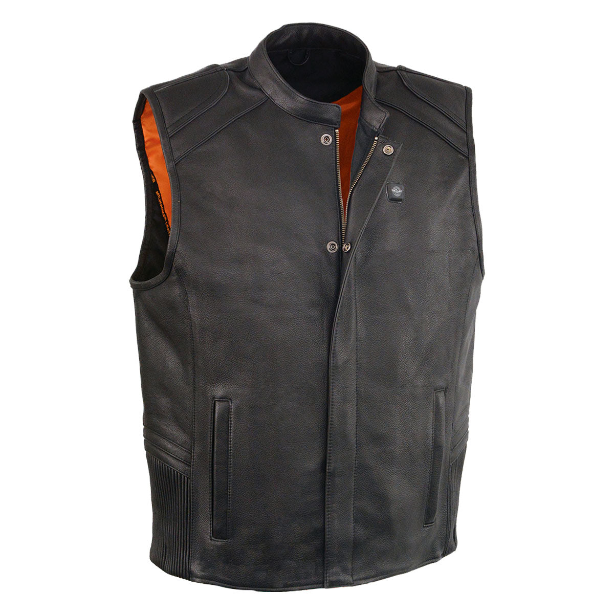 Milwaukee Leather MLM3523SET Men's Black 'Heated' Collarless Moto Leather Vest (Battery Pack Included)