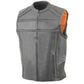 Milwaukee Leather MLM3560 Men's Black Leather Vest - Reflective Piping Elasticized Waist Open Neck Motorcycle Vest