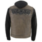 Milwaukee Leather MLM3561 Men's Leather Vest w/ Removeable Hoodie- Distress Brown Reflective Skulls Motorcycle Vest