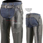 Milwaukee Leather MLM5505 Men's Removal Thermal Lined Black Premium Leather Motorcycle Chaps w/ Cool-Tec Leather