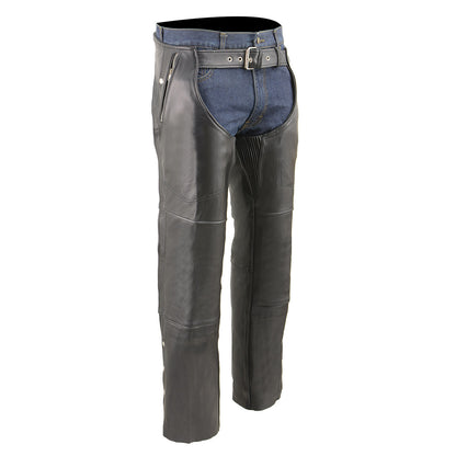 Milwaukee Leather MLM5505 Men's Removal Thermal Lined Black Premium Leather Motorcycle Chaps w/ Cool-Tec Leather