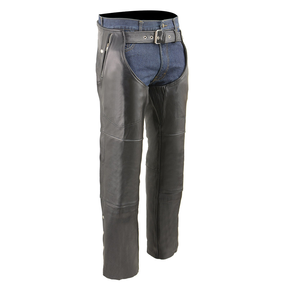 Milwaukee Leather MLM5505 Men's Removal Thermal Lined Black Premium Leather Motorcycle Chaps w/ Cool-Tec Leather