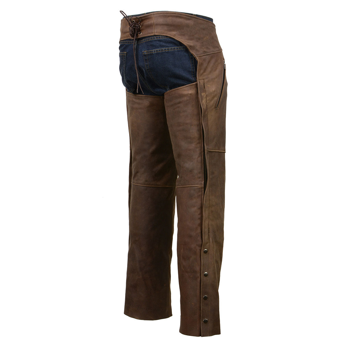 Milwaukee Leather Chaps for Men's Vintage Crazy Horse Brown Leather- Snap Out Thermal Lined Motorcycle Chap MLM5518