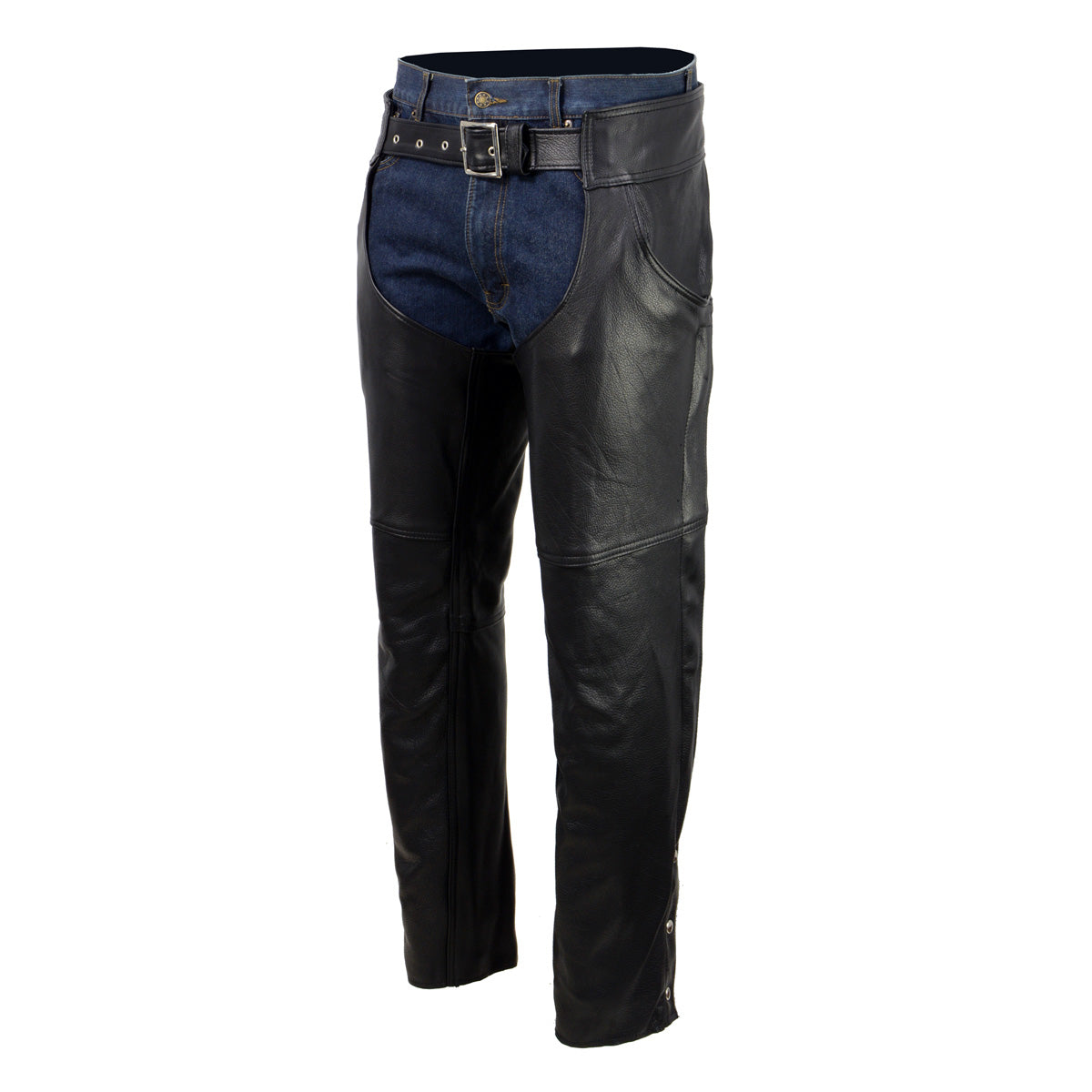 Milwaukee Leather USA MADE MLM5570 Men's Black 'Enfold' Classic Premium Leather Motorcycle Chaps with Jean Pockets