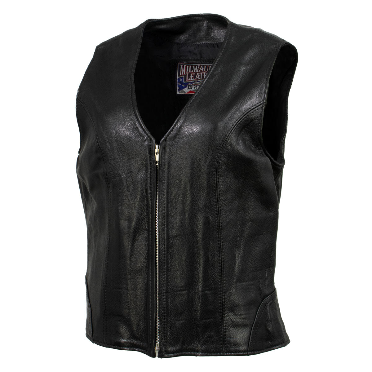 Milwaukee Leather USA MADE MLVSL5003 Women's Black 'Speed Queen' Motorcycle Leather Vest with Front Zipper