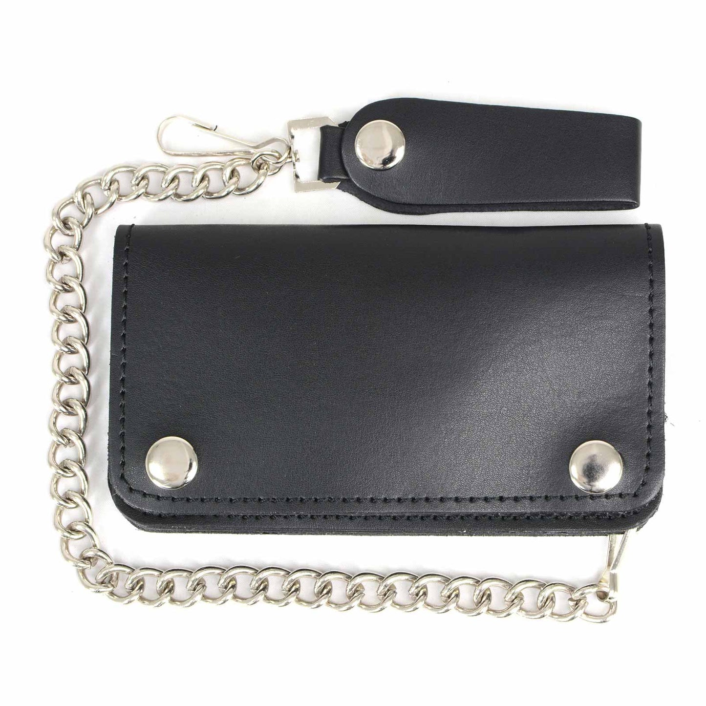 Milwaukee Leather MLW7802 Men's 6” Leather Long Bi-Fold Biker Wallet w/ Anti-Theft Stainless Steel Chain