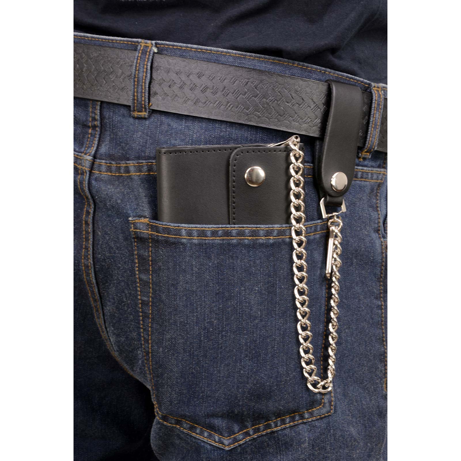 Milwaukee Leather MLW7811 Men's 8” Black Leather Biker Wallet - Bi-Fold w/ Anti-Theft Stainless Steel Chain