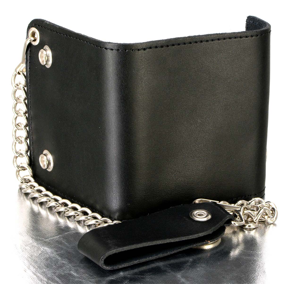 Milwaukee Leather MLW7822 Men's 4.25” Leather Bi-Fold Biker Wallet w/ Anti-Theft Stainless Steel Chain and Buffalo Nickel Snaps