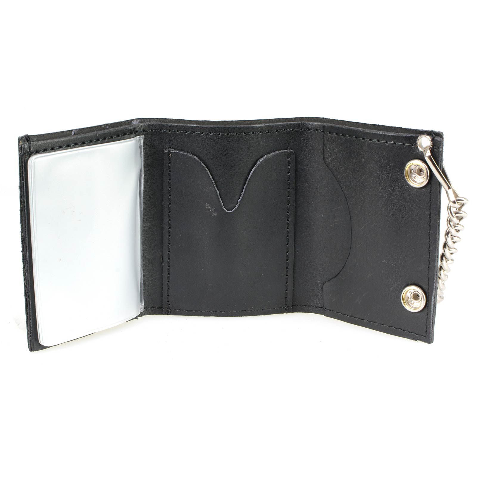 Milwaukee Leather MLW7836 Men's 4” Leather “Triple Skull” Tri-Fold Wallet w/ Anti-Theft Stainless Steel Chain