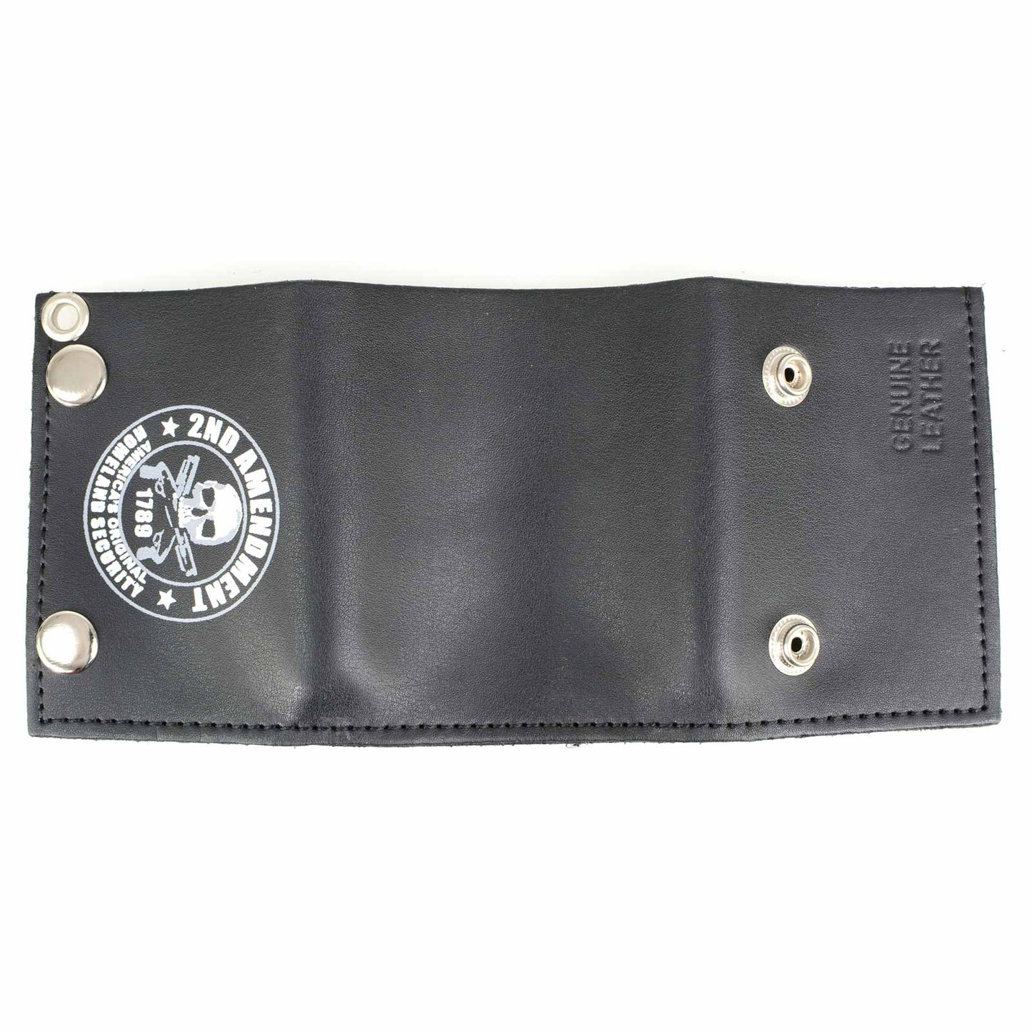 Milwaukee Leather MLW7839 Men's 4” Leather “2nd Amendment” Tri-Fold Wallet w/ Anti-Theft Stainless Steel Chain