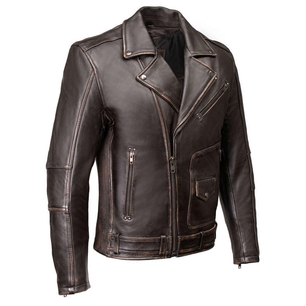 Milwaukee Motorcycle Clothing Co. Men's Unforgiven MC Style Vintage Brown Leather Jacket w/ Lapel Collar MMC10005