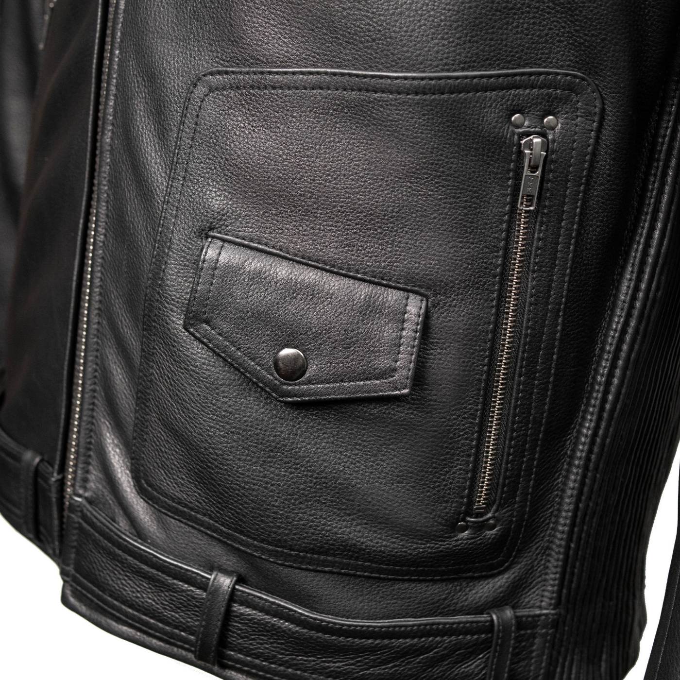 Milwaukee Motorcycle Clothing Co. Men's Unforgiven MC Style Black Leather Jacket w/ Lapel Collar MMC10008