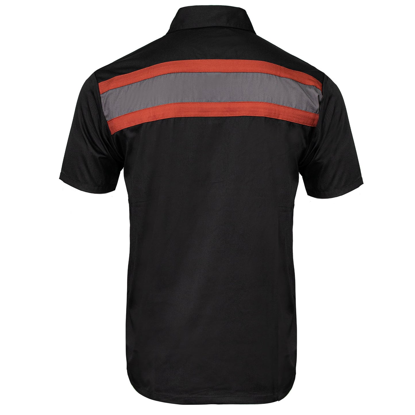 MMCC Men's Petro Mechanic Button Up Shop Shirt, Reflective Strip, 2-Chest Pockets - Black-Grey-Orange - MMC16008