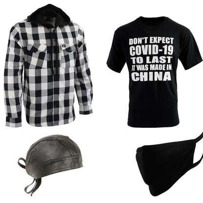 Men’s Box-2 Bundle Pack with Flannel Hoodie, Printed T-Shirt, Skull Cap and Face Mask