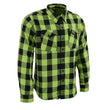 Milwaukee Leather Men's Flannel Plaid Shirt Black and Neon Green Long Sleeve Cotton Button Down Shirt MNG11632