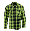 Milwaukee Leather Men's Flannel Plaid Shirt Black and Neon Green Long Sleeve Cotton Button Down Shirt MNG11632