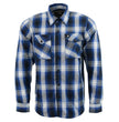 Milwaukee Leather Men's Flannel Plaid Shirt Blue and White Long Sleeve Cotton Button Down Shirt MNG11635