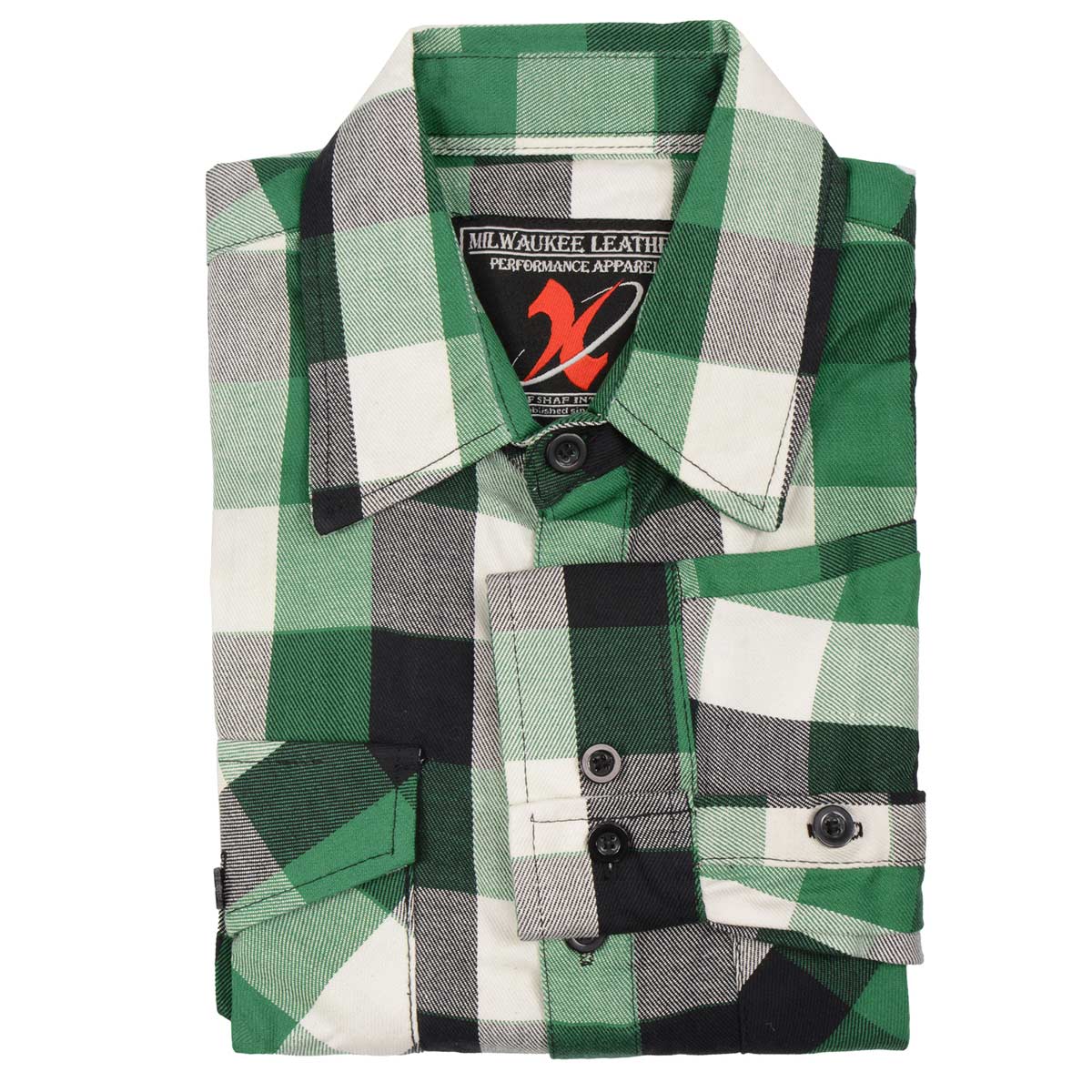 Milwaukee Leather MNG11636 Men's Flannel Plaid Shirt Green and White Long Sleeve Cotton Button Down Shirt