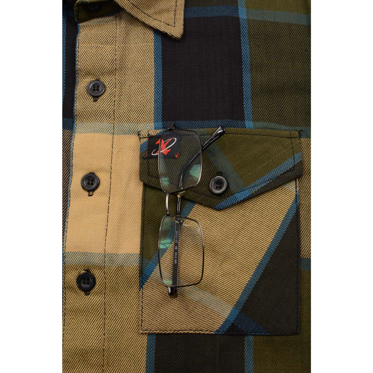 Milwaukee Leather Men's Flannel Plaid Shirt Beige with Black and Blue Long Sleeve Cotton Button Down Shirt MNG11639