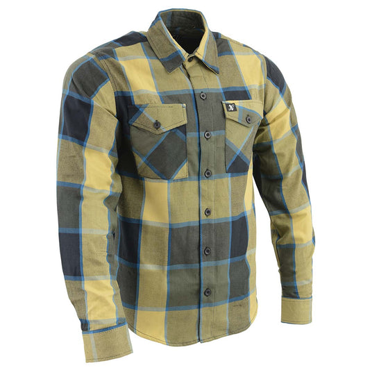 Milwaukee Leather MNG11639 Men's Flannel Plaid Beige with Black and Blue Long Sleeve Cotton Button Down Shirt
