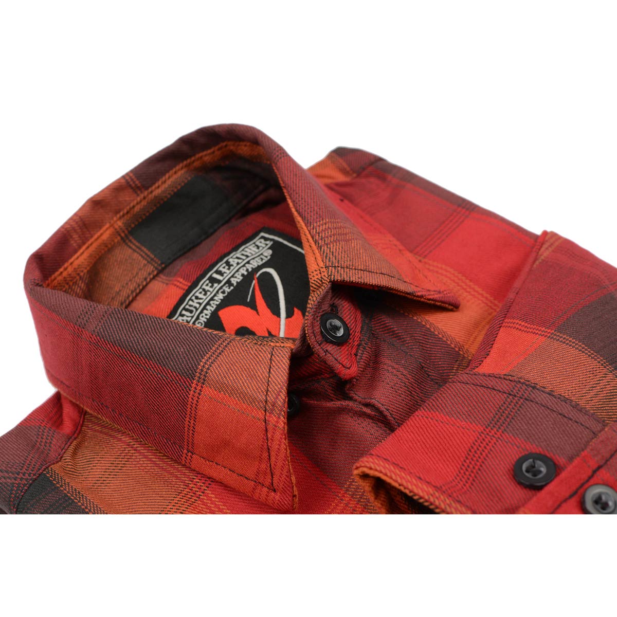 Milwaukee Leather Men's Flannel Plaid Shirt Orange with Red and Black Long Sleeve Cotton Button Down Shirt MNG11641