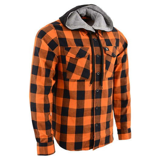 Milwaukee Leather Men's Flannel Plaid Shirt Orange and Black Long Sleeve Cotton Button Down with Hoodie MNG11642
