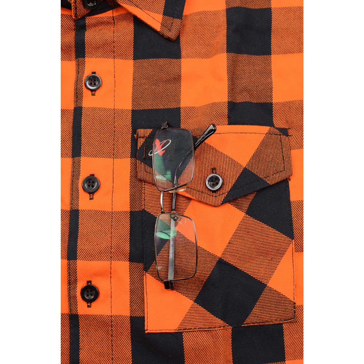 Milwaukee Leather Men's Flannel Plaid Shirt Orange and Black Long Sleeve Cotton Button Down with Hoodie MNG11642