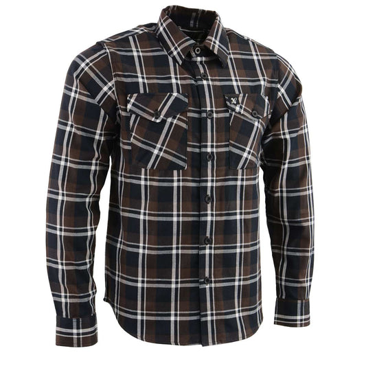 Milwaukee Leather MNG11643 Men's Flannel Plaid Brown Black and White Long Sleeve Cotton Button Down Shirt