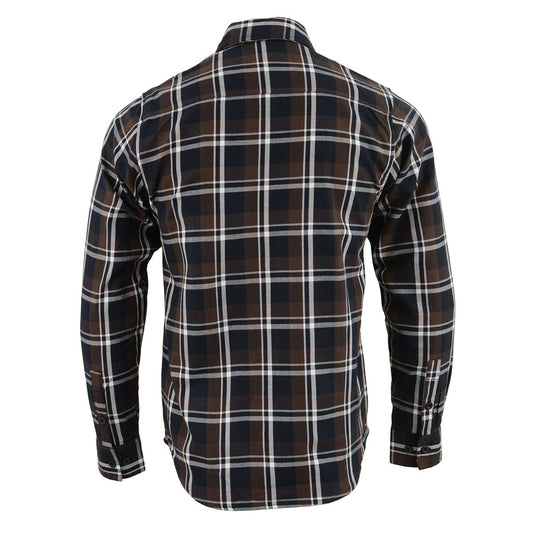 Milwaukee Leather MNG11643 Men's Flannel Plaid Brown Black and White Long Sleeve Cotton Button Down Shirt