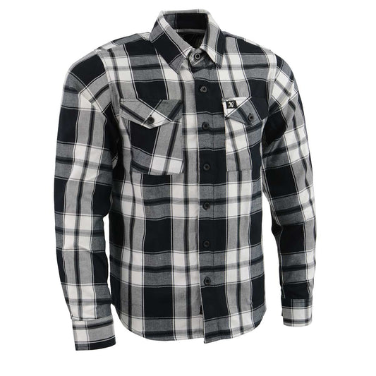 Milwaukee Leather MNG11644 Men's Flannel Plaid Black and White Long Sleeve Cotton Button Down Shirt