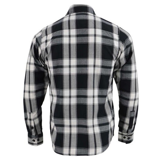 Milwaukee Leather MNG11644 Men's Flannel Plaid Black and White Long Sleeve Cotton Button Down Shirt