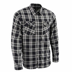 Milwaukee Leather MNG11646 Men's Flannel Plaid Shirt Black and White Long Sleeve Cotton Button Down Shirt